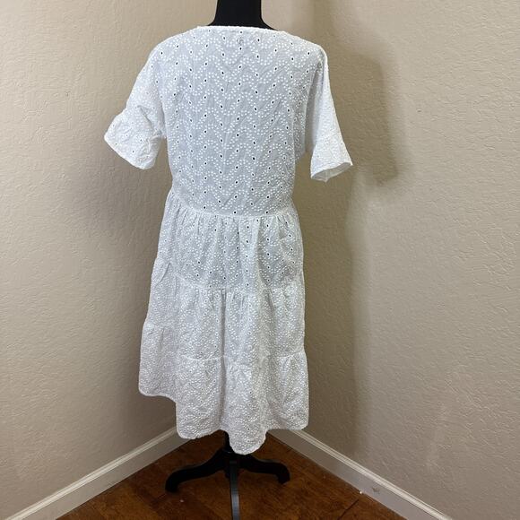 Etsy-style Broderie Anglaise White Cotton Dress Carla Ferro Made in Italy L - Picture 3 of 7